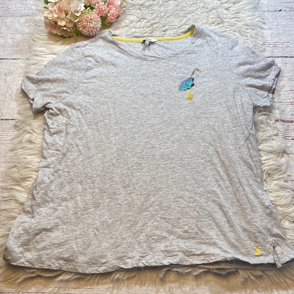 Joules Tops - Joules Classic Carley Print Crane Bird Gray Short Sleeve Tee sz 14